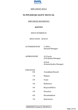 Document QAP09.0 Supplier QA Manual