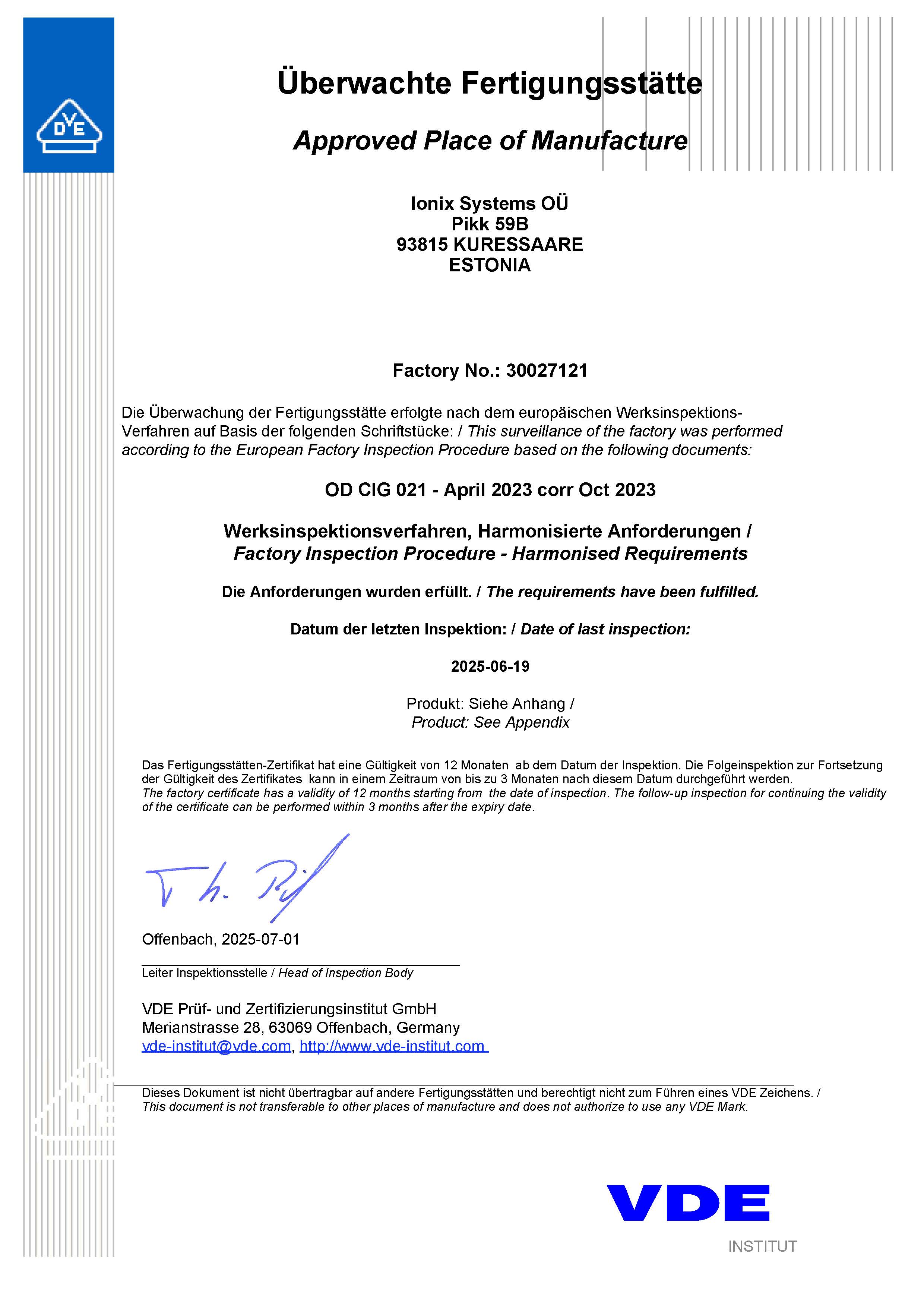 News - ✅ Milestone Achieved: VDE Approved Place of Manufacture – Estonia ✅